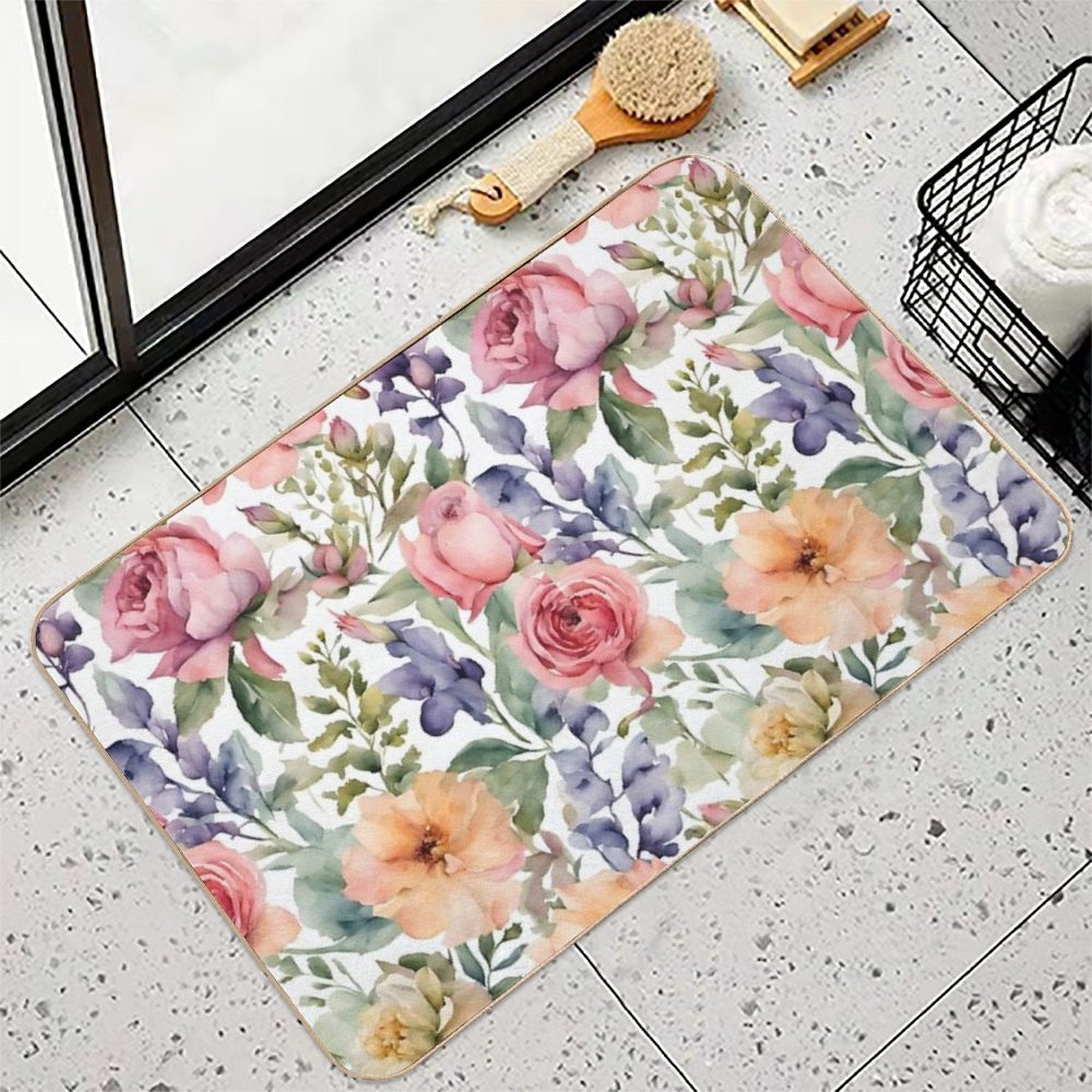 Watercolor Seamless Pattern with Flowers. Vintage Floral Pattern. Flower Pattern.. Botanical Art. Floral Botanical Collection. W  High-Traffic Bath Mat