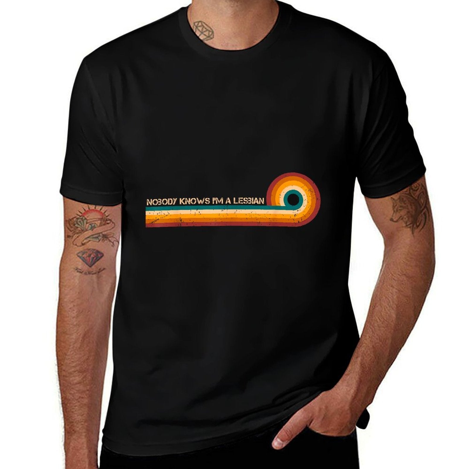 Sarcastic Retro Stripes Nobody Knows Im A Lesbian  Wrinkle-resistant T-Shirt