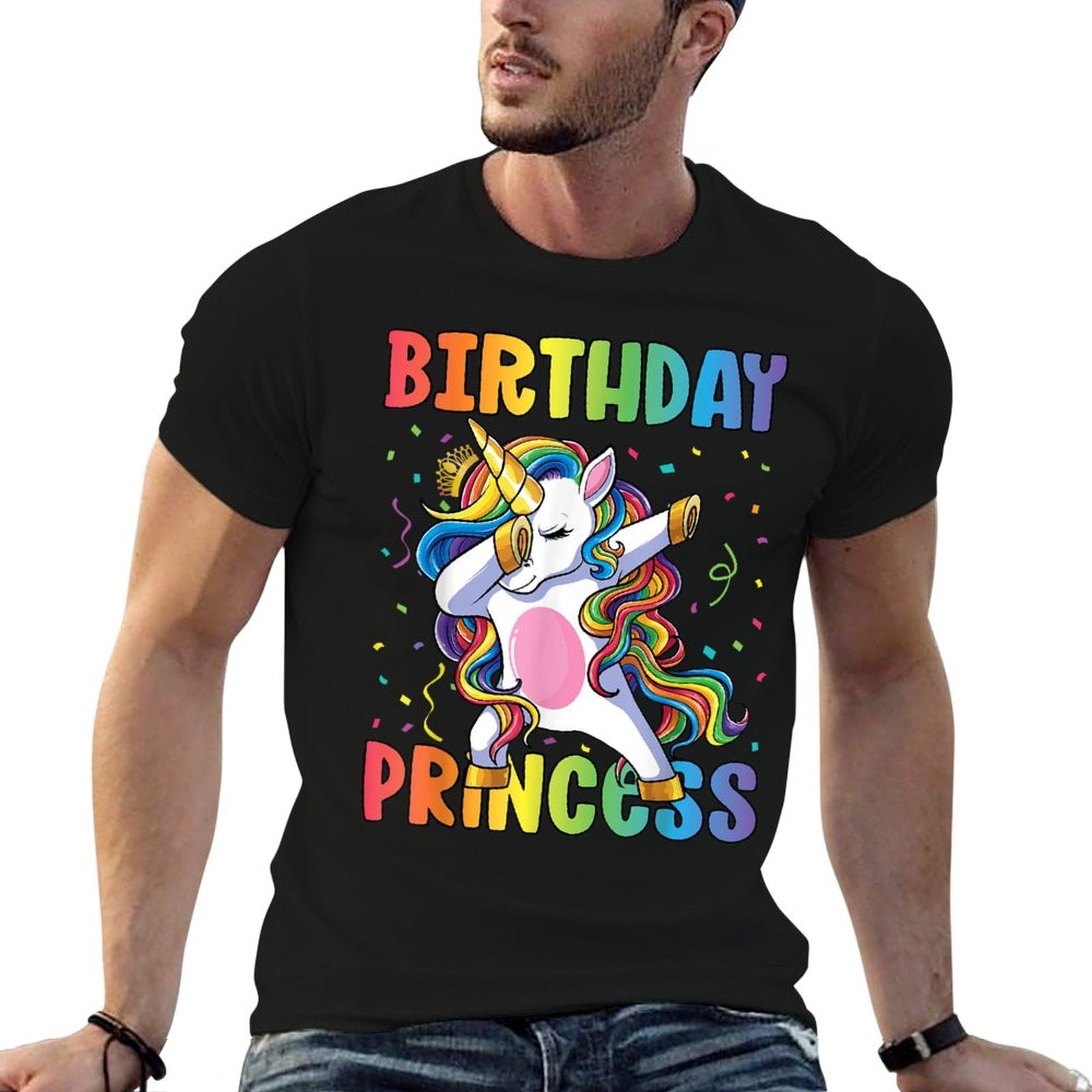 Birthday Princess Girl Kids Women Dabbing Unicorn Girl  Cotton T-Shirt