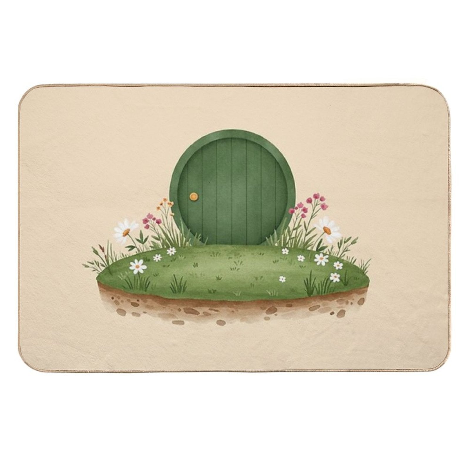 Cozy Hobbit Hole Watercolor Print - Cottagecore Wall Art  Multi-Purpose Bath Mat