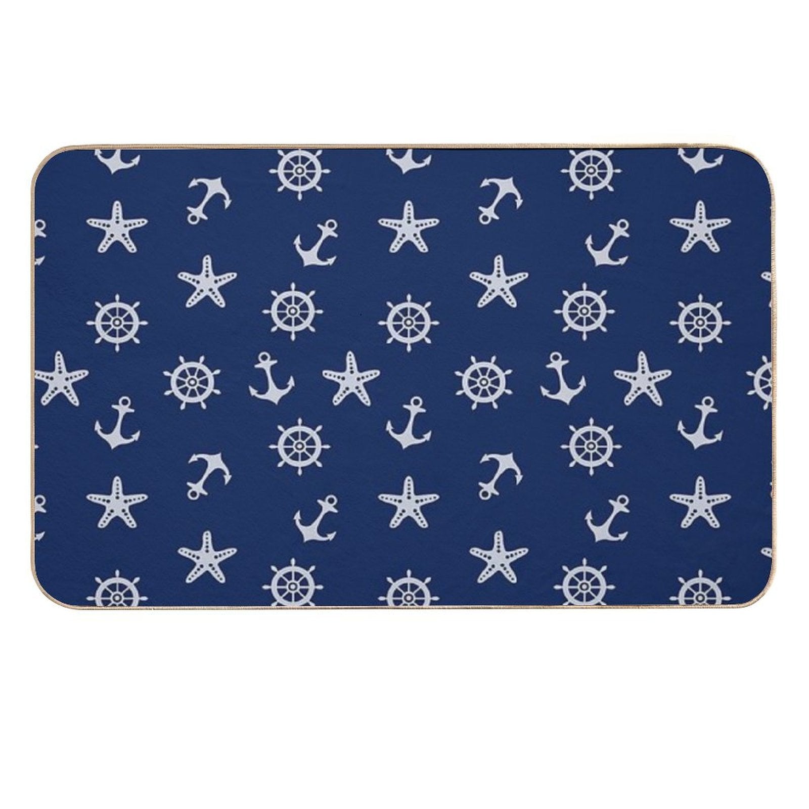 Navy Blue Nautical Anchor Pattern  Non-Slip Bath Mat