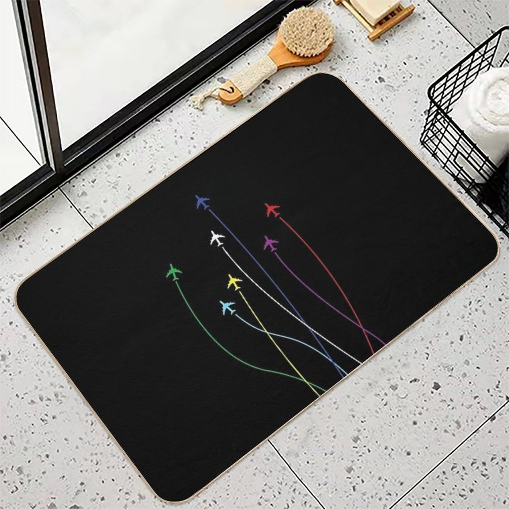 Rainbow Airplanes Flying on Eachother  Easy Maintenance Bath Mat