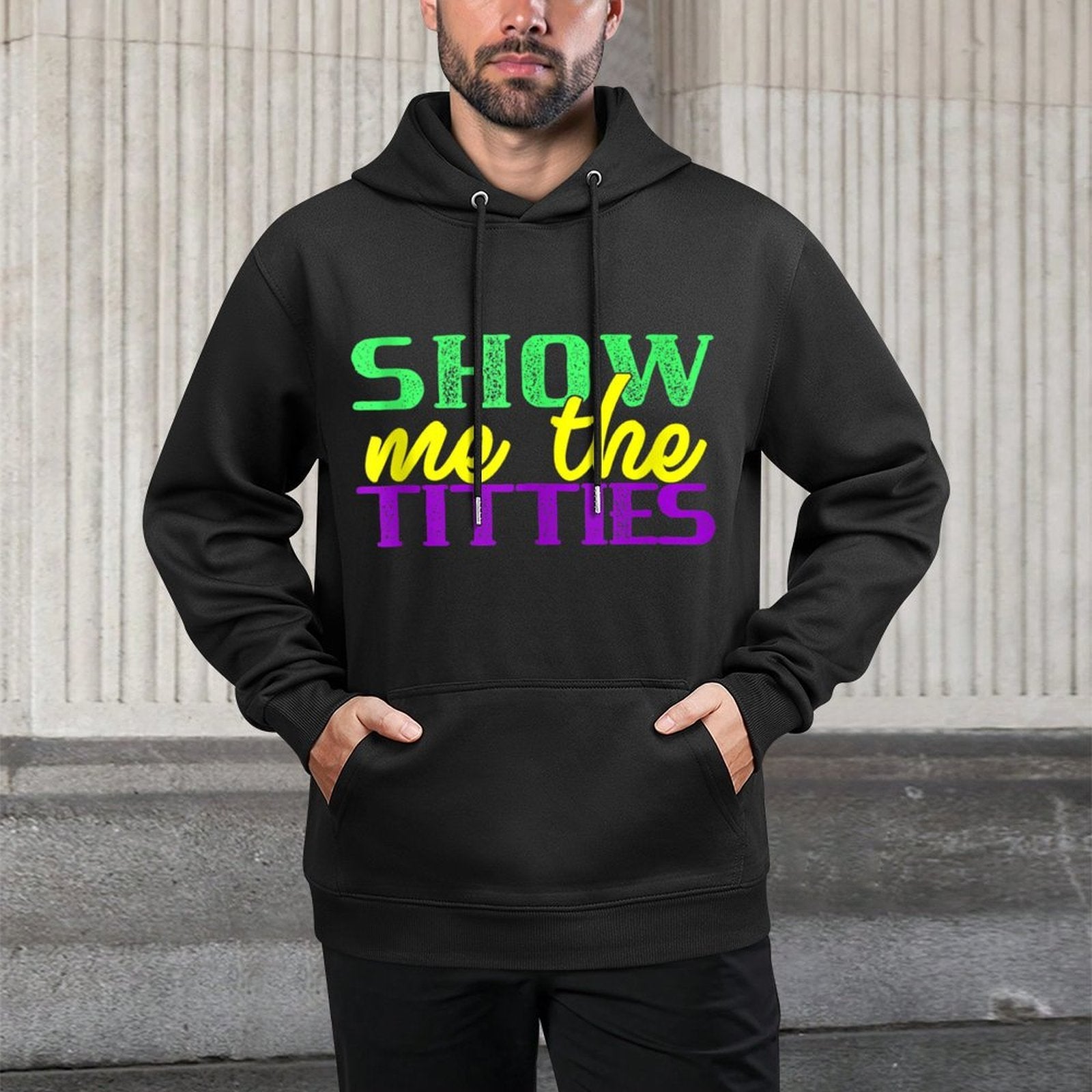Show Me The Titties Funny Mardi Gras Meme Fat Tuesday Kangaroo Pocket Hoodie