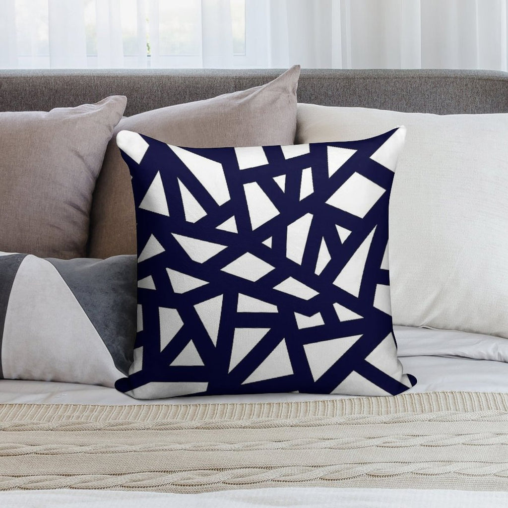 Navy Blue Thick Mosaic Lines On White Soft Luxury Feel Throw Pillow