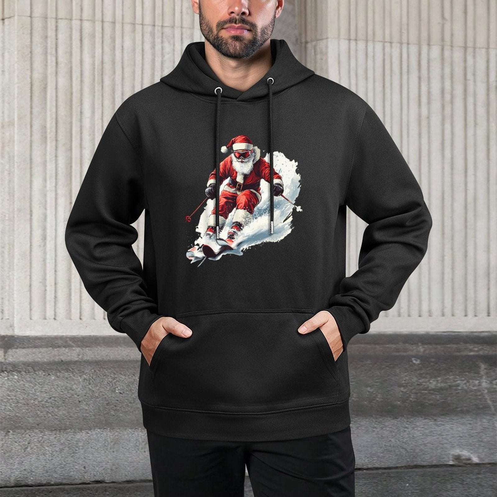 Santa Skiing Funny Christmas Skier Ski Racer Xmas Pajama Durable Construction Hoodie