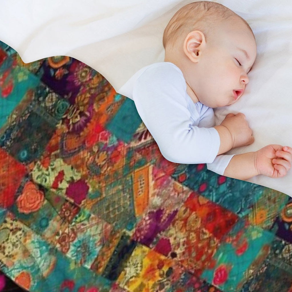 Bohemian Patchwork Wonderland Vibrant Bright Hippie Velvety-soft Throw Blanket