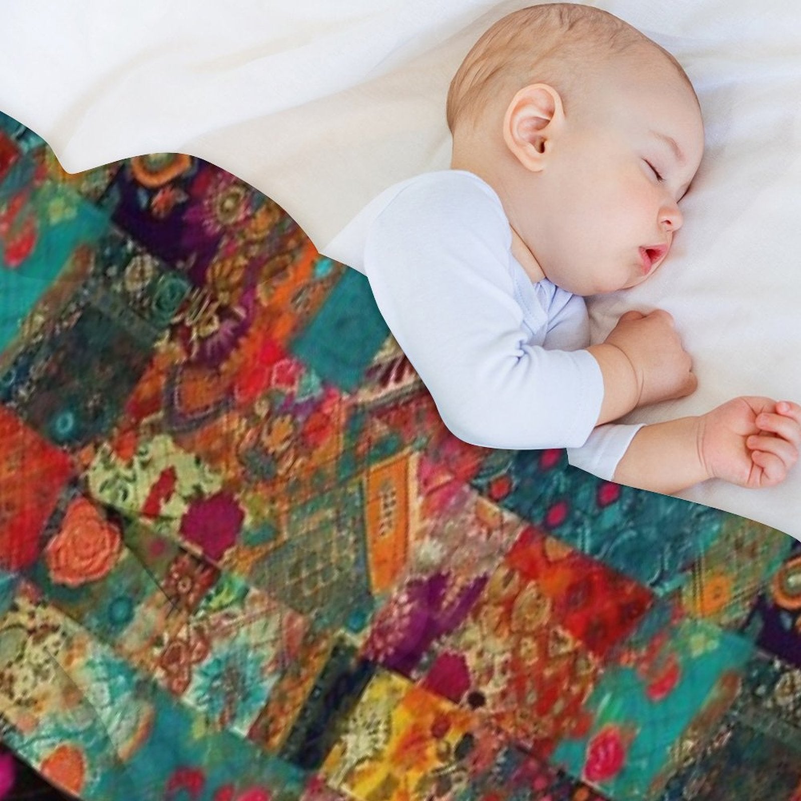 Bohemian Patchwork Wonderland Vibrant Bright Hippie Velvety-soft Throw Blanket