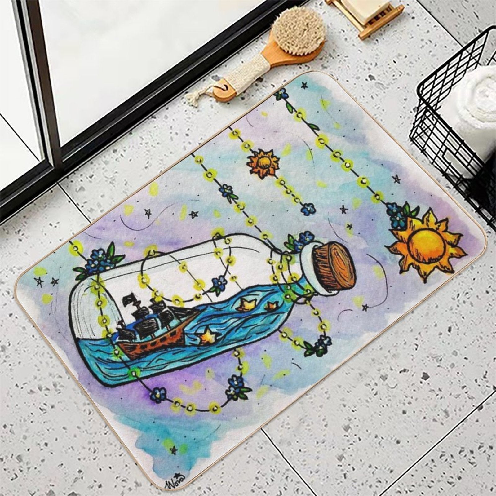 Not Yet    Suns & Pirate Ships    Inspired by The Amazing Devil  Easy To Clean Bath Mat