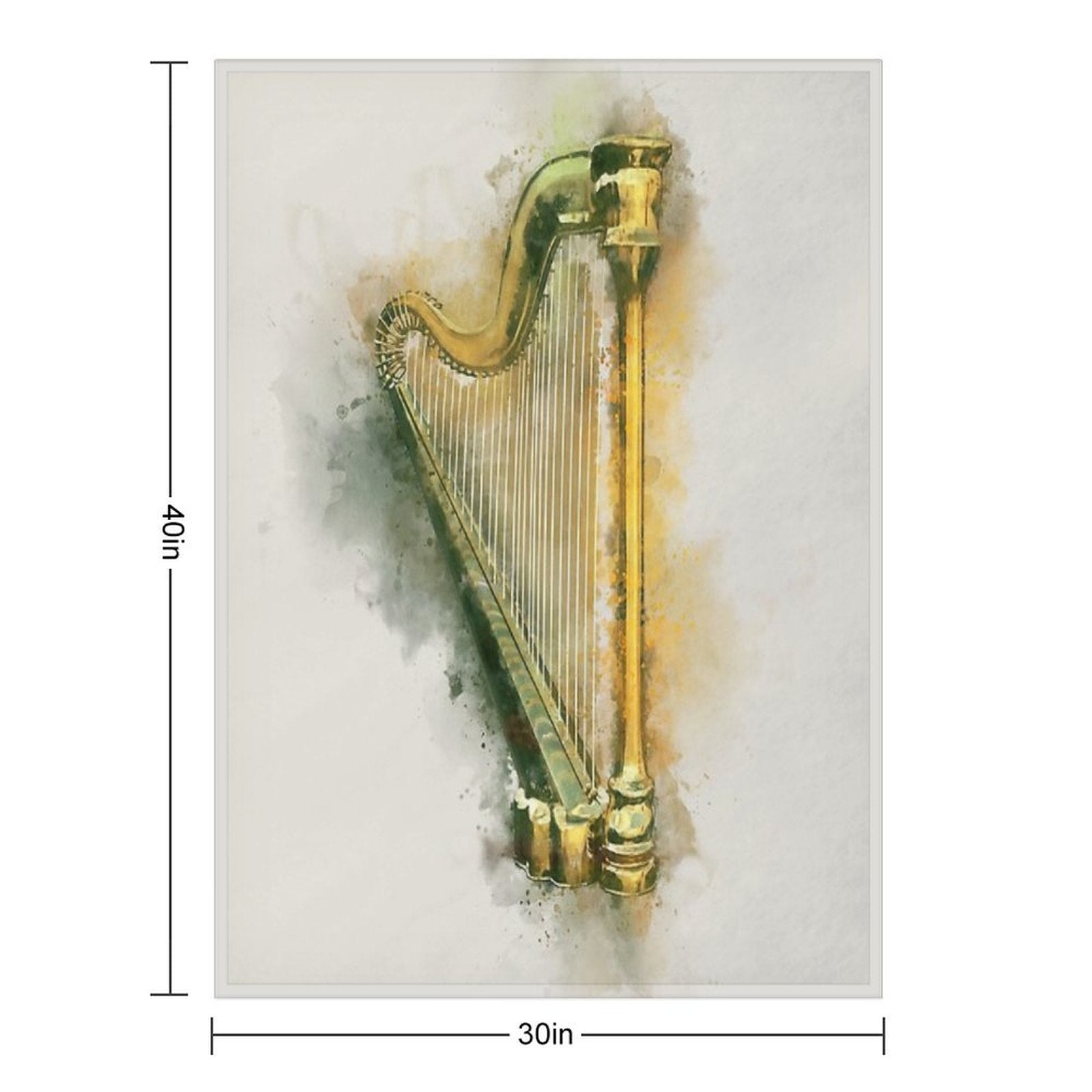 Classical Harp in Golden Watercolor Wrinkle-free Throw Blanket