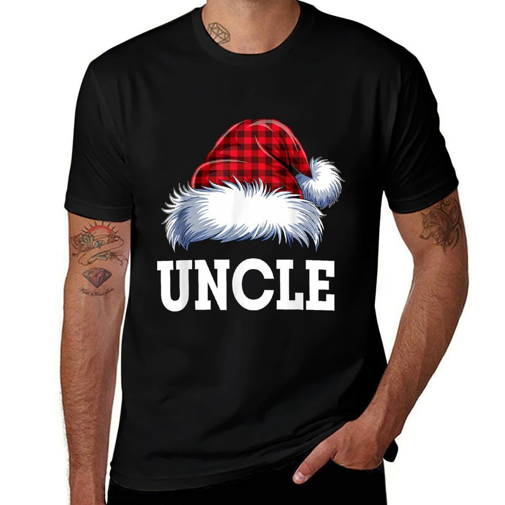Uncle Santa Red Plaid Christmas Family Matching Pajamas Xmas  Cotton T-Shirt