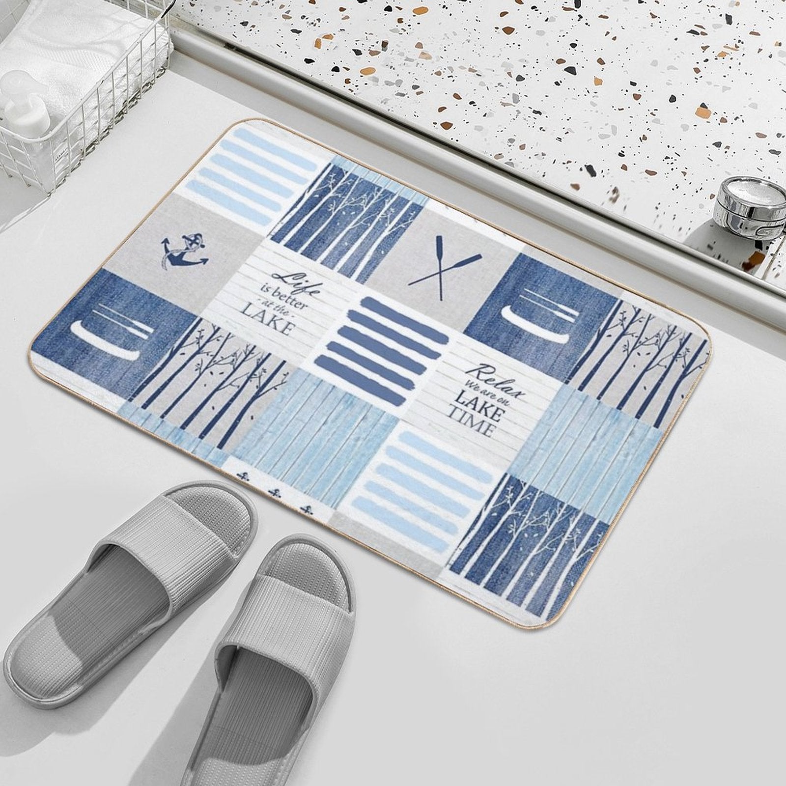Life Is Better at The Lake Patchwork  Stain-Proof Bath Mat