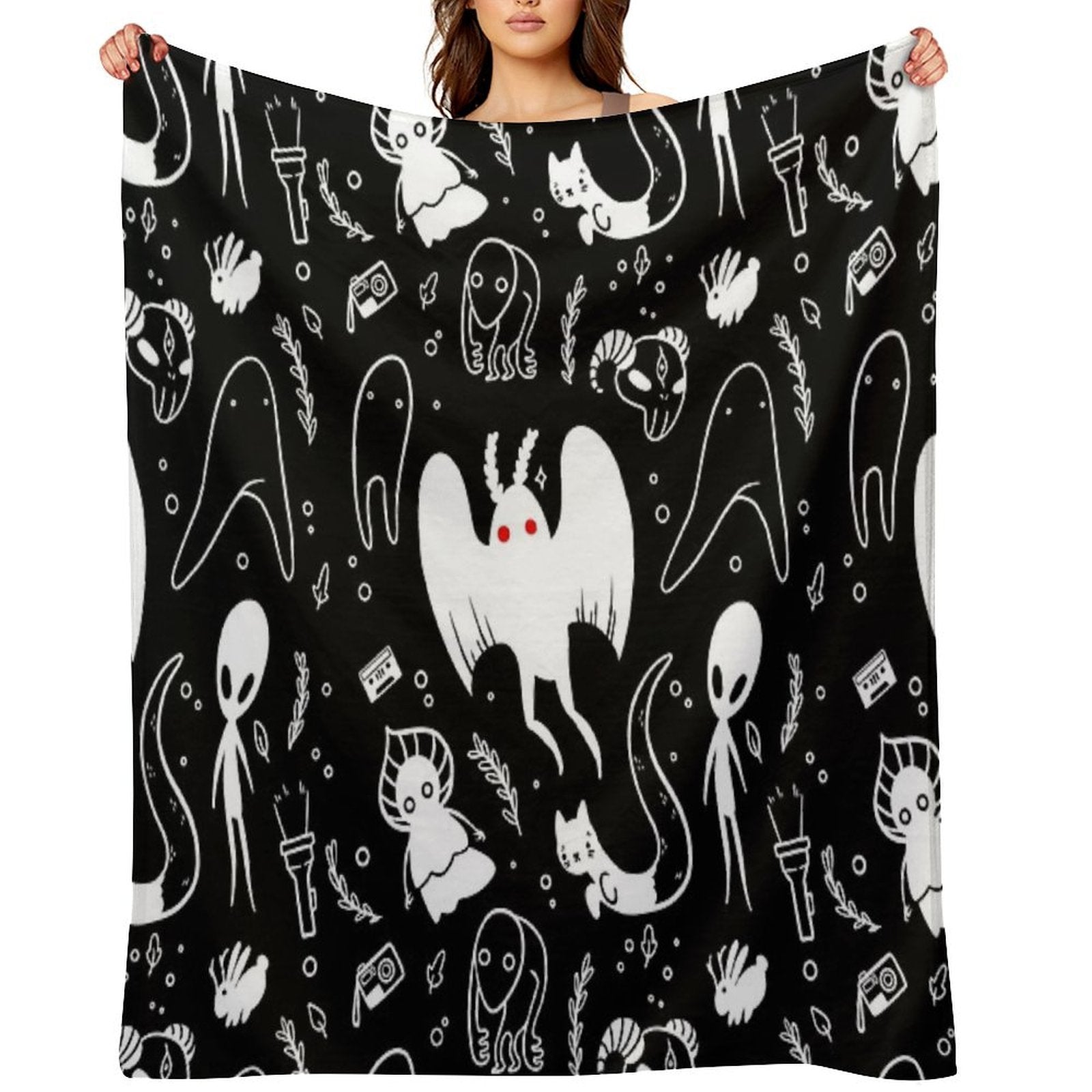Cryptids in Black Compact Throw Blanket