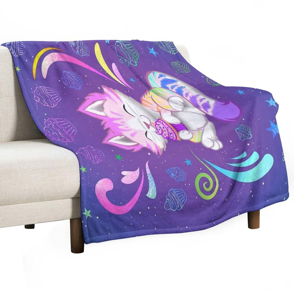 Rainbow Kitty with Cupcake Durable Throw Blanket