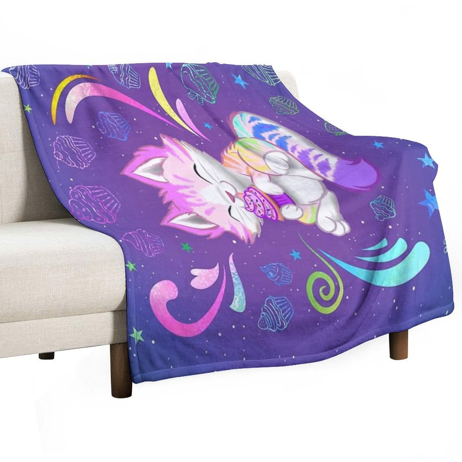 Rainbow Kitty with Cupcake Durable Throw Blanket