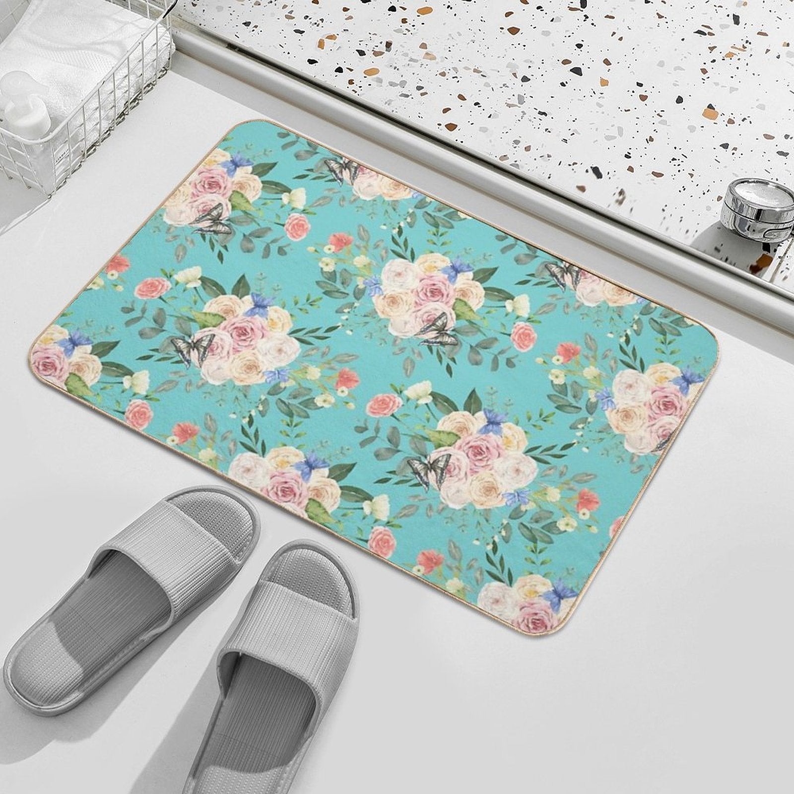 Butterflies,flowers,roses,spring,summer  Non-Slip Bath Mat