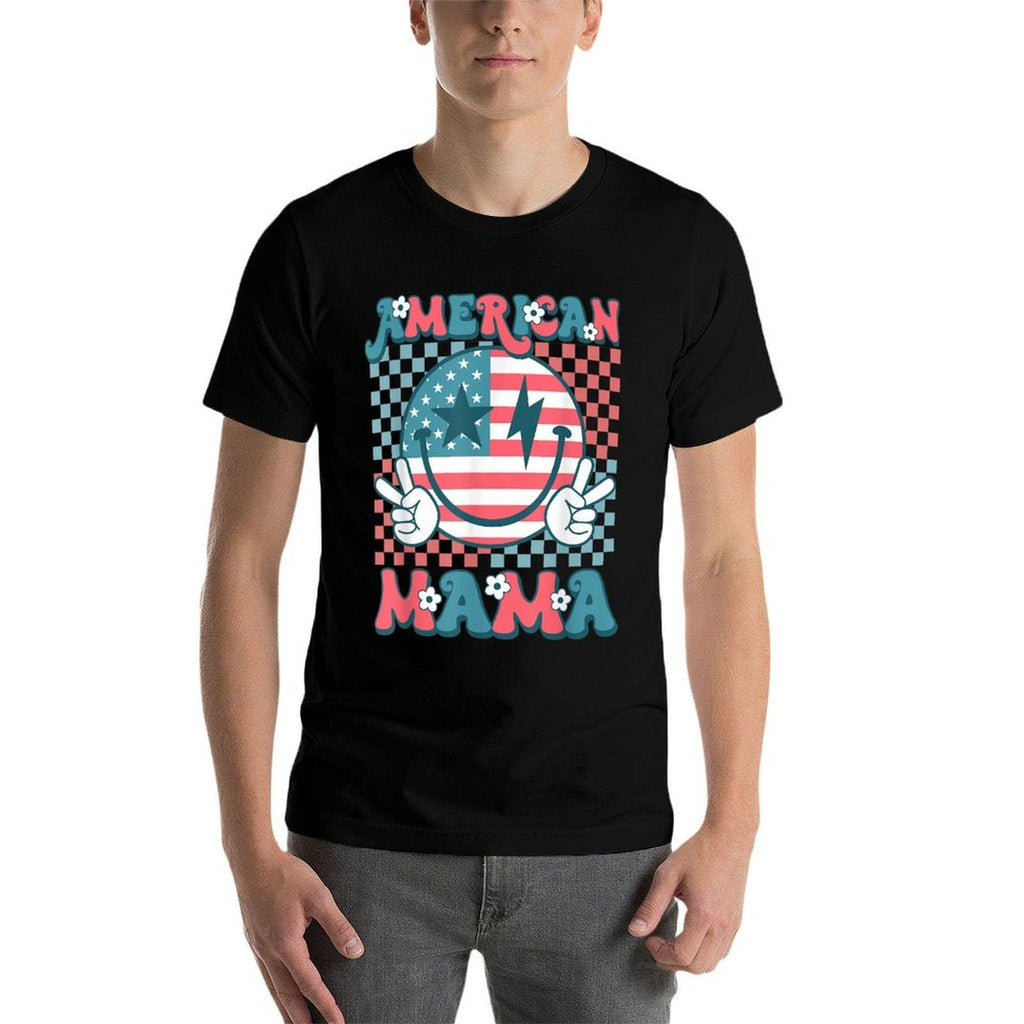 Retro Groovy Fourth 4th of July Smile For Mom American Mama  Breathable T-Shirt