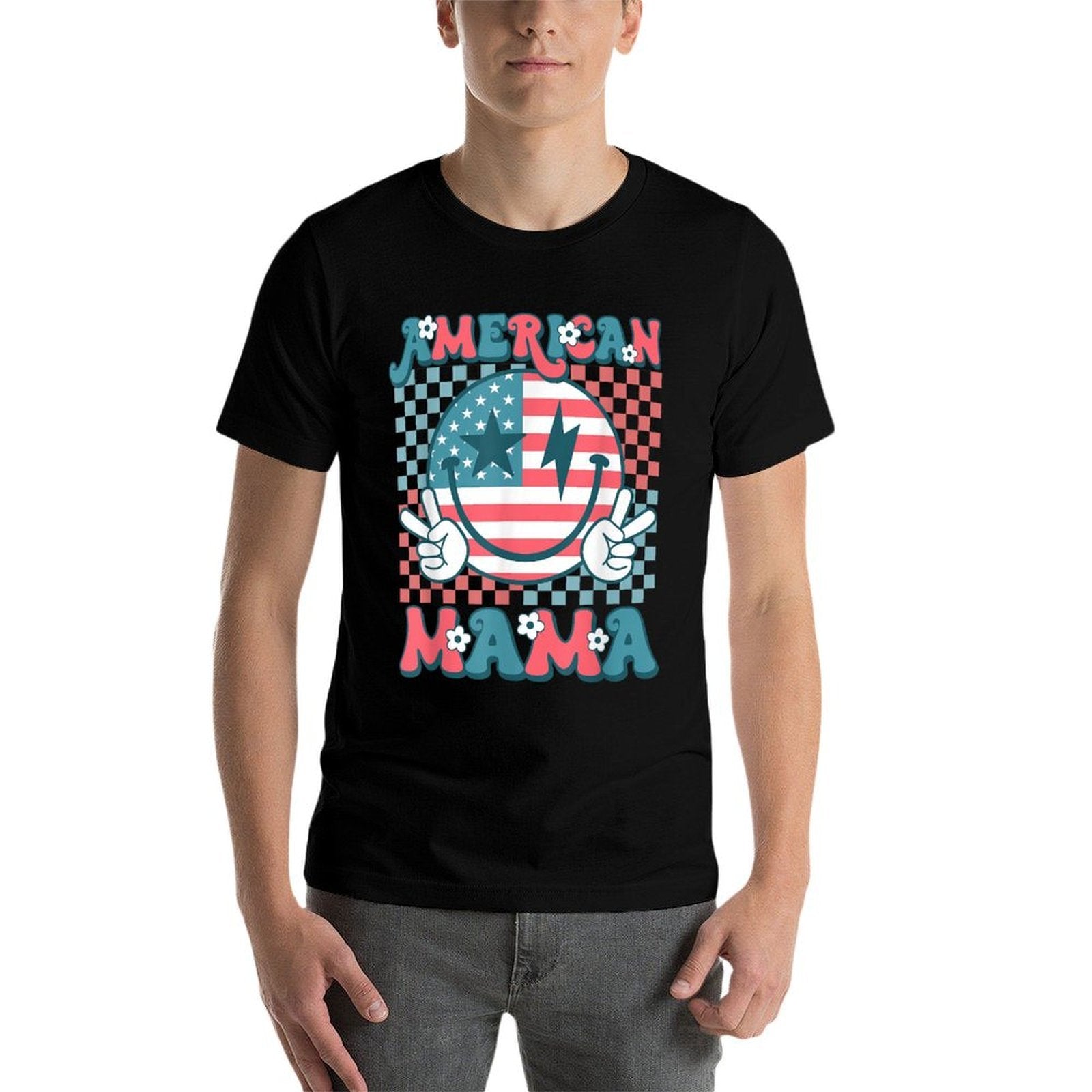 Retro Groovy Fourth 4th of July Smile For Mom American Mama  Breathable T-Shirt