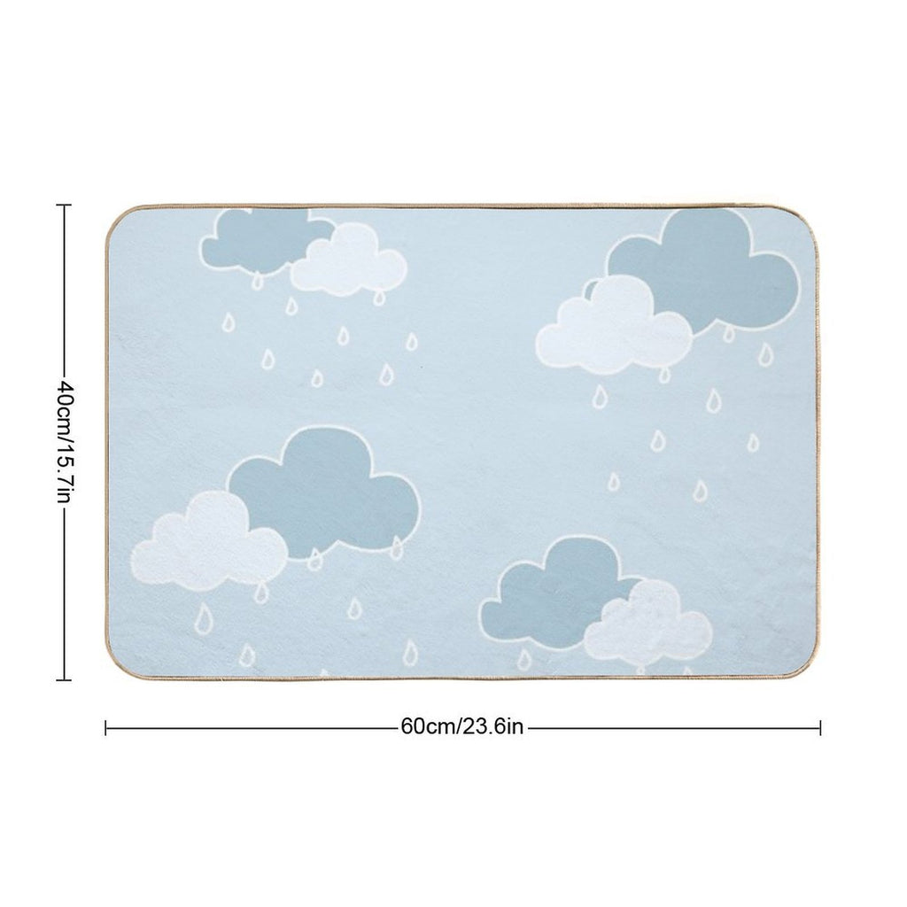 Clouds with Rain Drop Blue Background  Easy To Clean Bath Mat