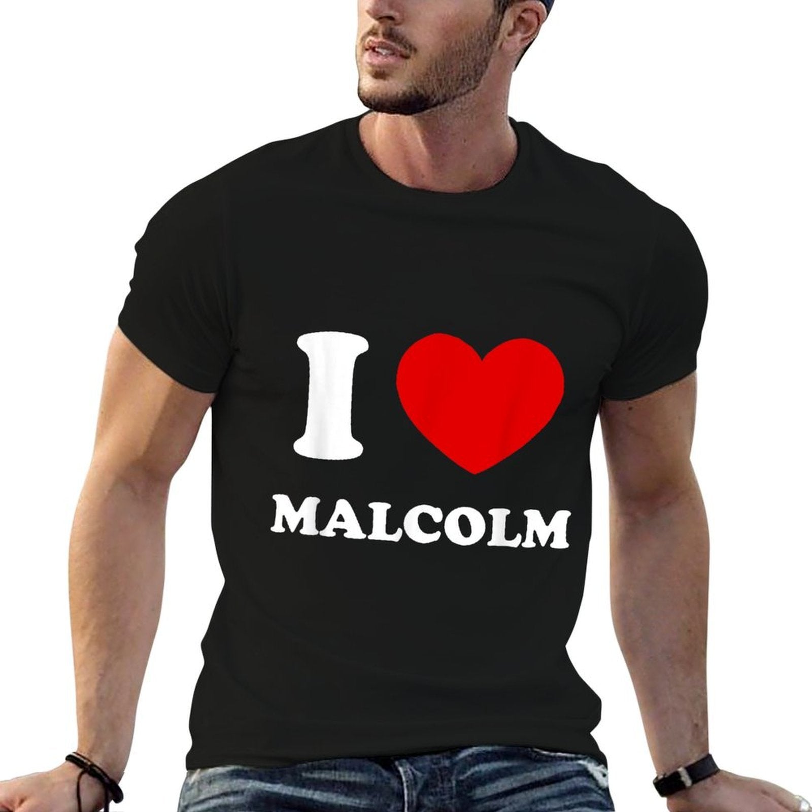 I Love Malcolm by Foxio Unisex-Adults Black Small Classic Fit Modern Letter Print  Slim-fit Cut T-Shirt