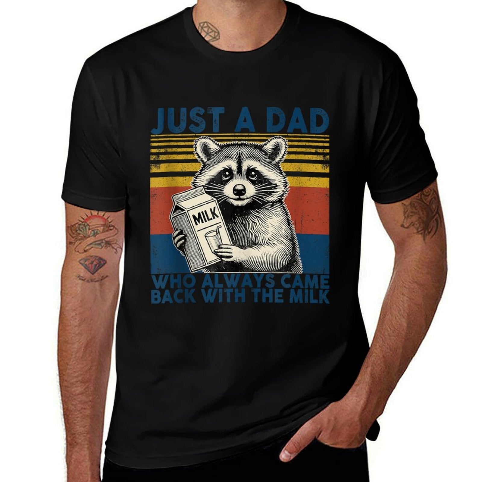 Vintage Racoon Just A Dad Who Always Came Back With The Milk  Stretchy T-Shirt