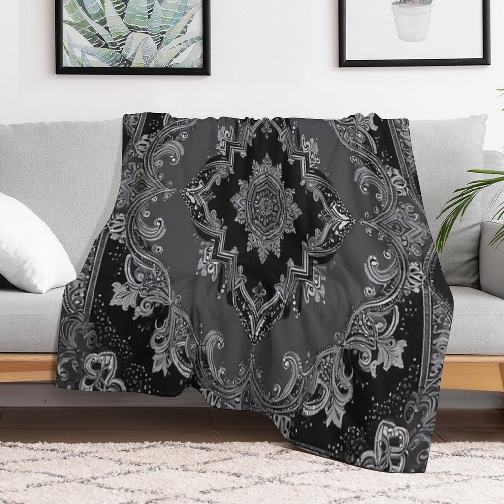 RogerPattern - Timeless Elegance Black & Gray Bandana for Fashion & Home Gift-ready Throw Blanket