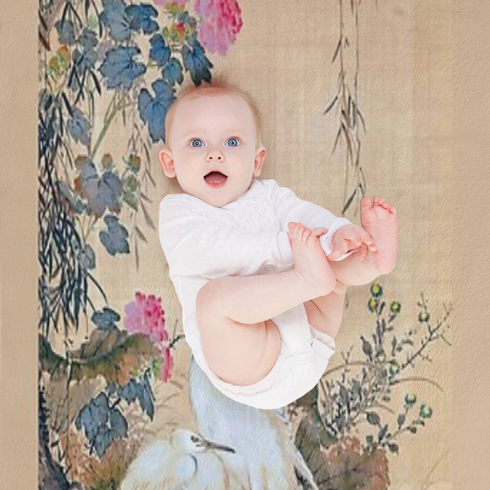 Egrets, Peonies, And Willows (Restored Japanese Artwork) Machine-washable Throw Blanket