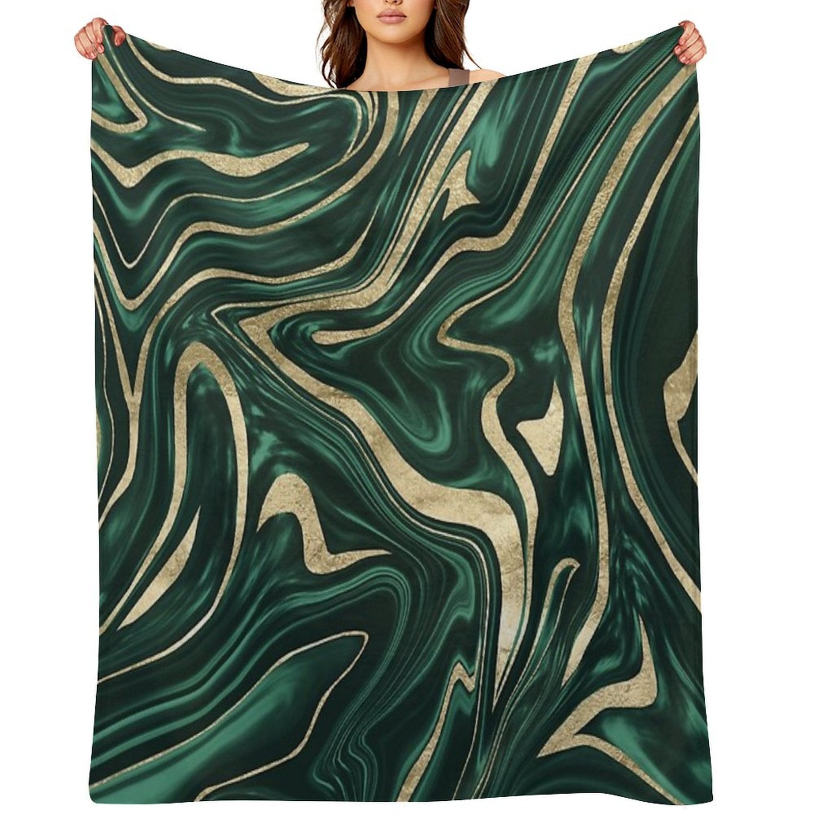 Emerald Green Black Gold Marble #1 #decor #art Shrink-resistant Throw Blanket