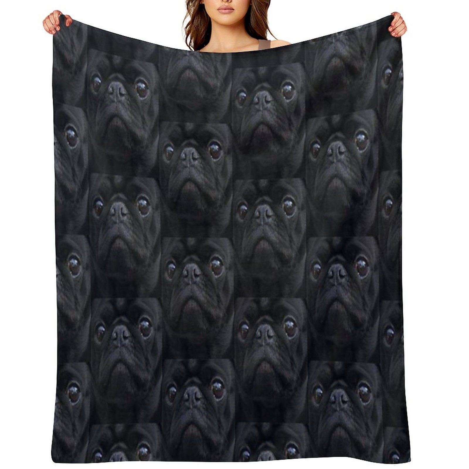 Black Pug Dog Face Velvety-soft Throw Blanket