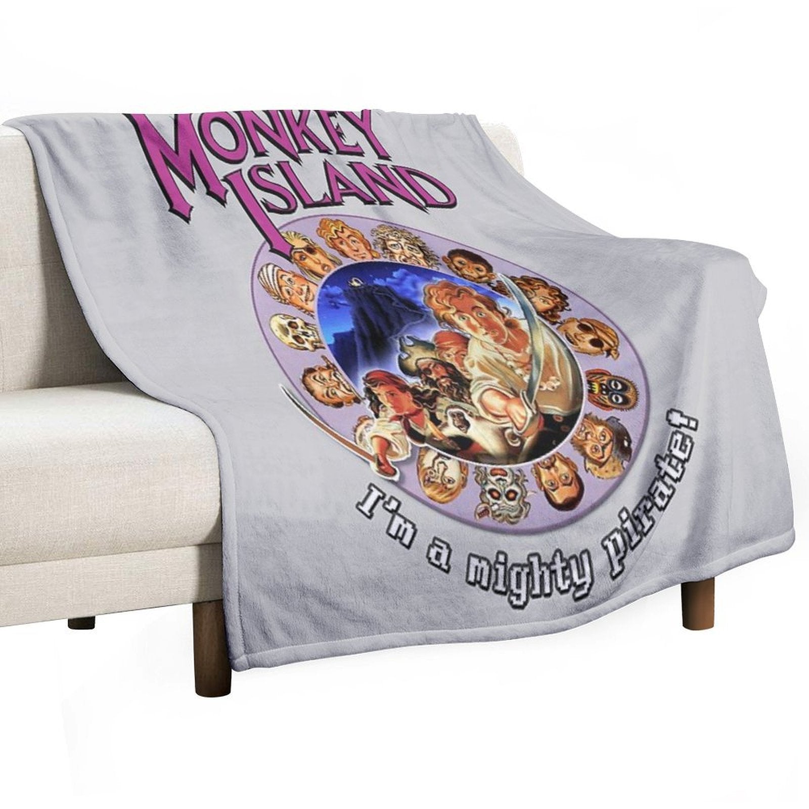 Secret of Monkey Island - I'M A MIGHTY PIRATE! Classic MS-DOS Point And Click Graphic Adventure Game! Wrinkle-free Throw Blanket