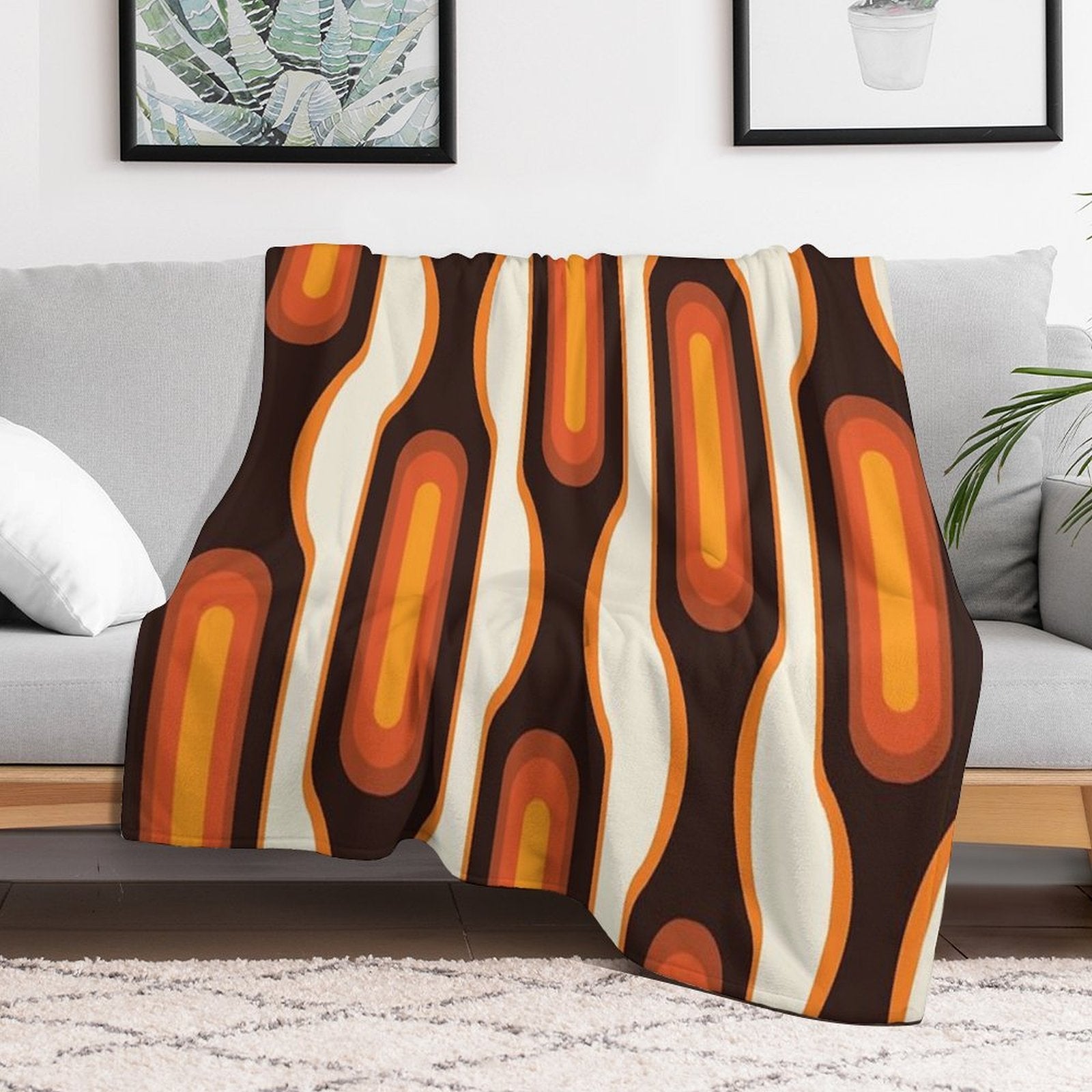 Capsules Large 1970s Orange Meets Mid Century Modern Comfort Throw Blanket
