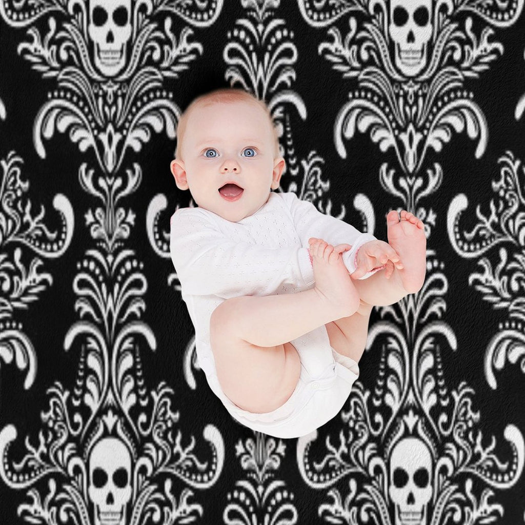 Skulls Damask Goth Halloween Pattern Travel-friendly Throw Blanket