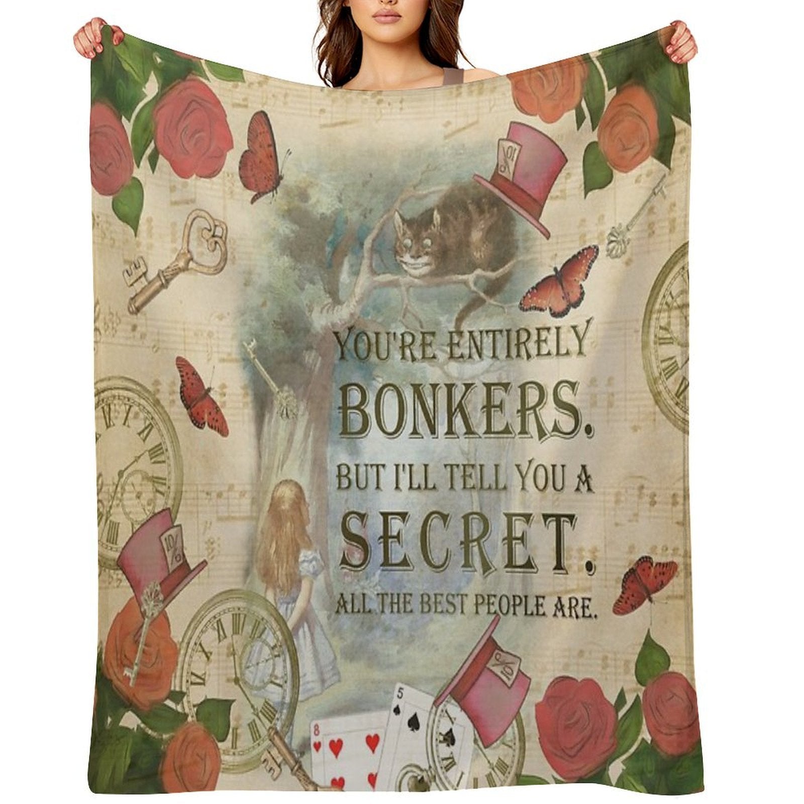Alice & The Cheshire Cat Collage - Bonkers Quote Versatility Throw Blanket