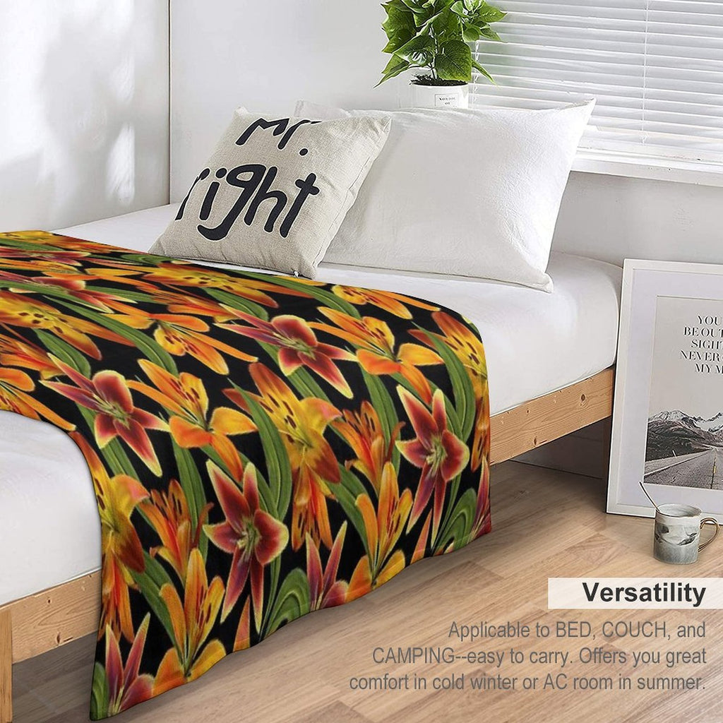Watercolor Lilies Seamless Pattern All-season Throw Blanket