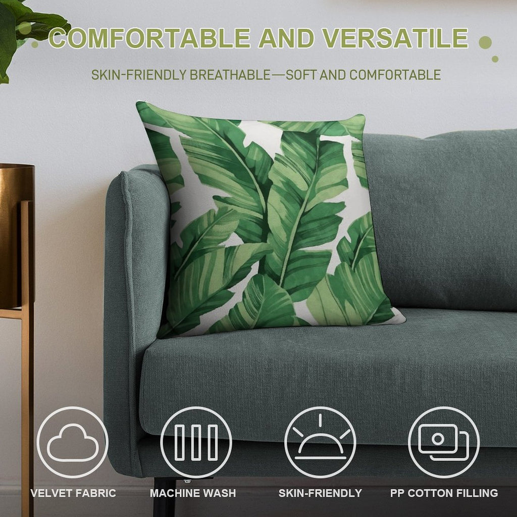 Tropical Banana Leaves Soft Reinforced Edging Throw Pillow