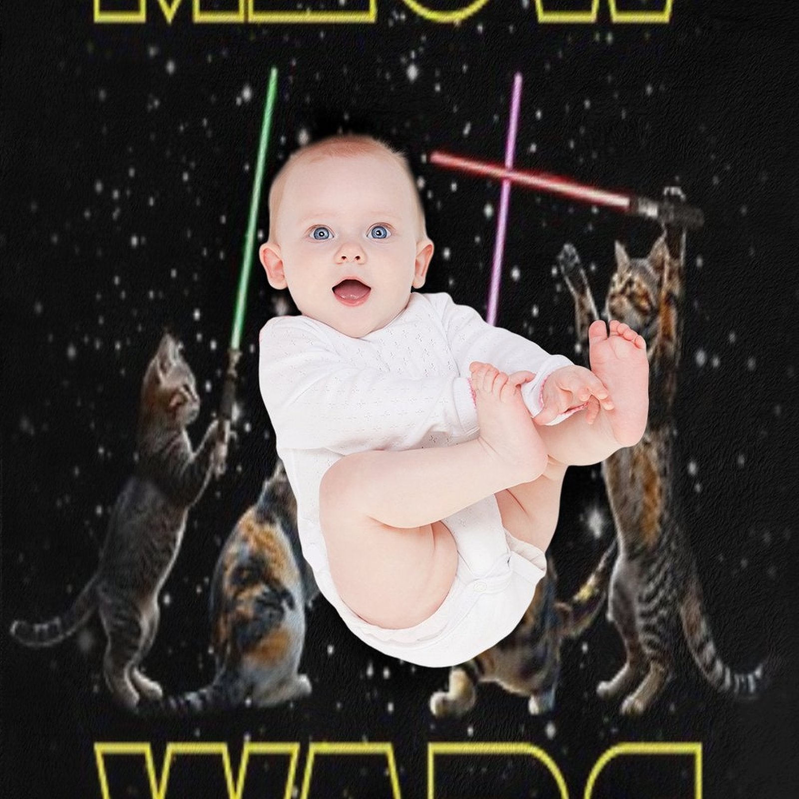 Meow Wars Galactic Kittens Wielding Lightsabers Velvety-soft Throw Blanket