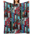 Indonesian Batik Patchwork Red Blue Tone Eco-conscious Throw Blanket