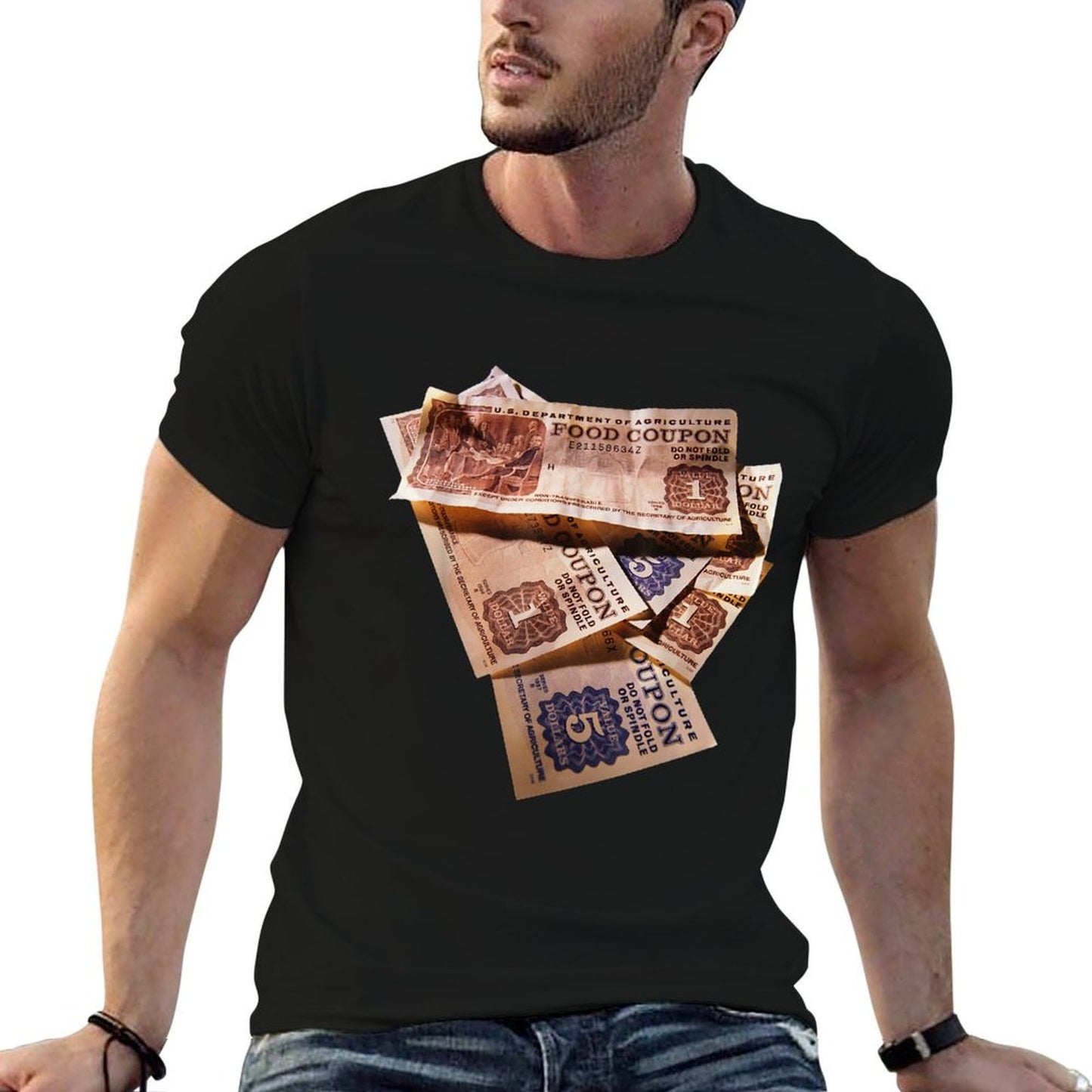 Food Stamp Funny Gangster Food Stamps Retro 80s 90s Squad  Polyester Blend T-Shirt