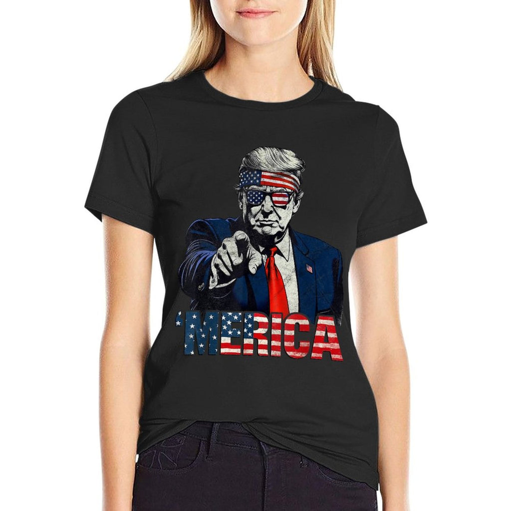 Happy 4th Of July MERICA TRUMP American USA  Fade-proof Color T-Shirt
