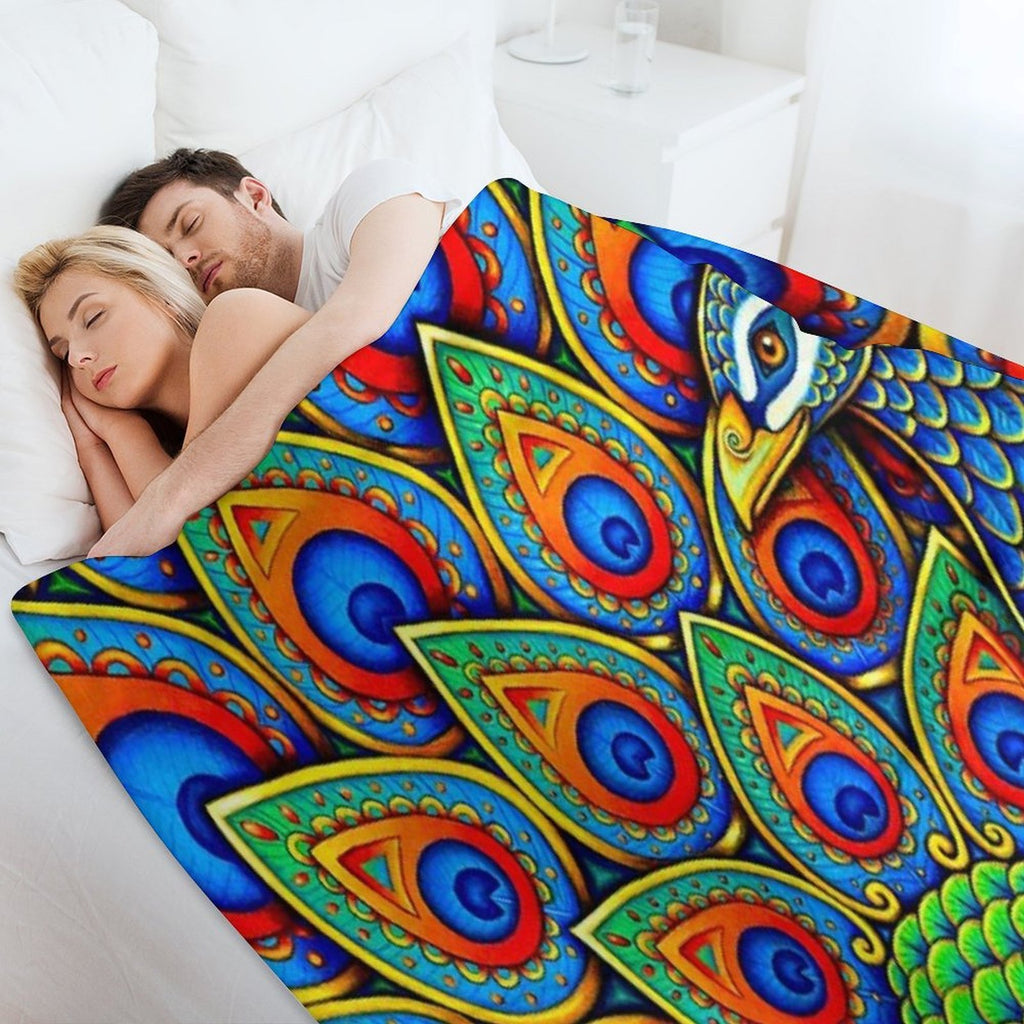 Colorful Paisley Peacock Rainbow Bird Machine-washable Throw Blanket