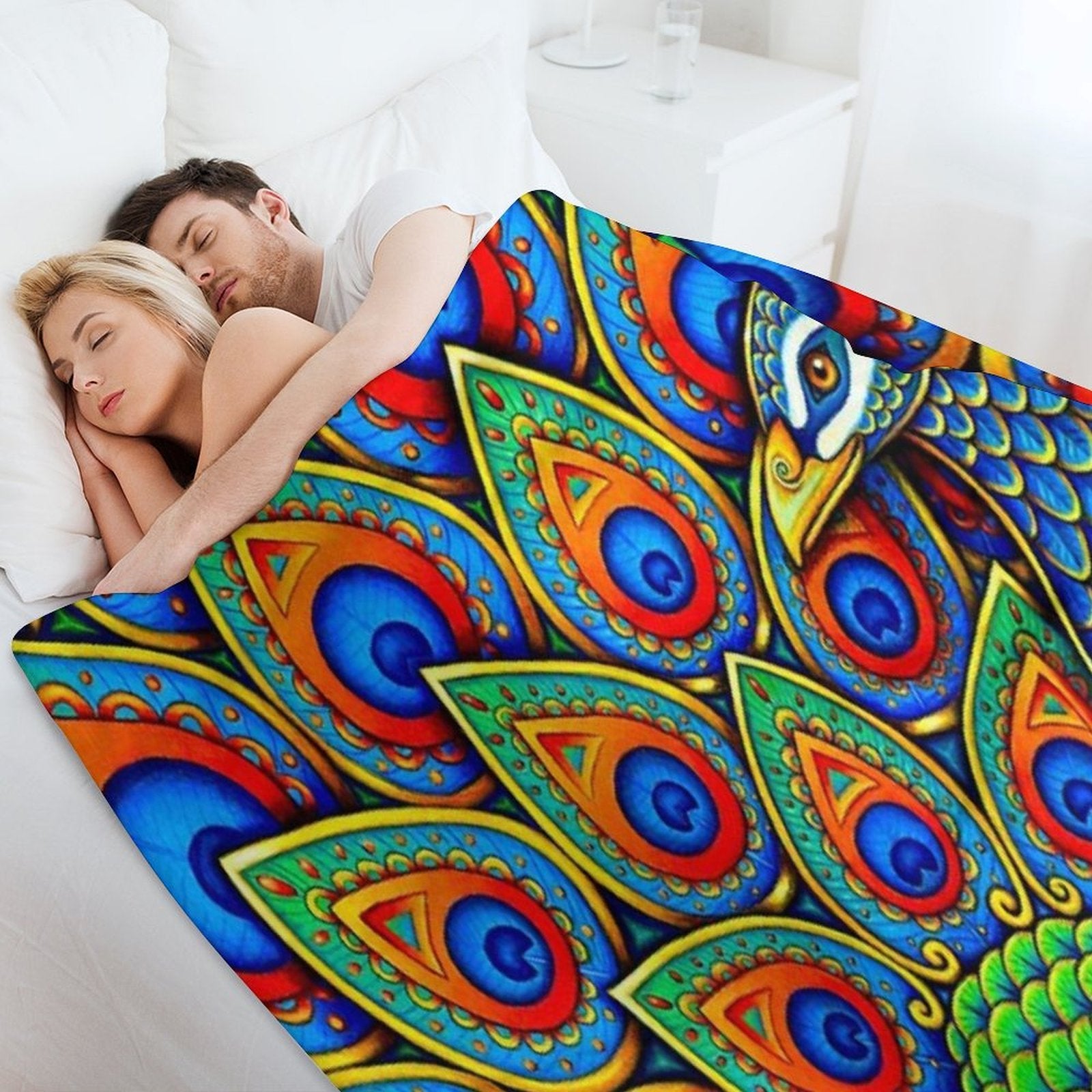 Colorful Paisley Peacock Rainbow Bird Machine-washable Throw Blanket
