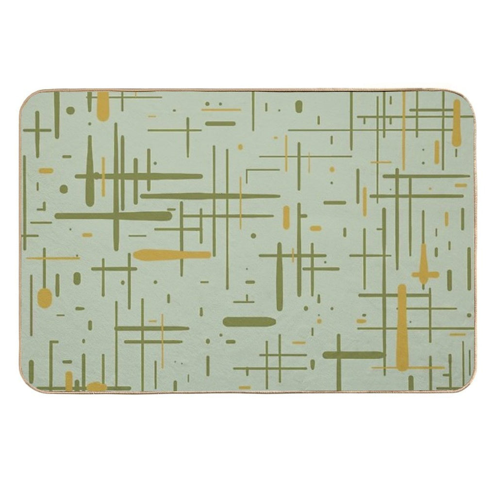 Mid-Century Modern Kinetikos Pattern Celadon Olive Green Mustard Gold  Eco-Friendly Bath Mat