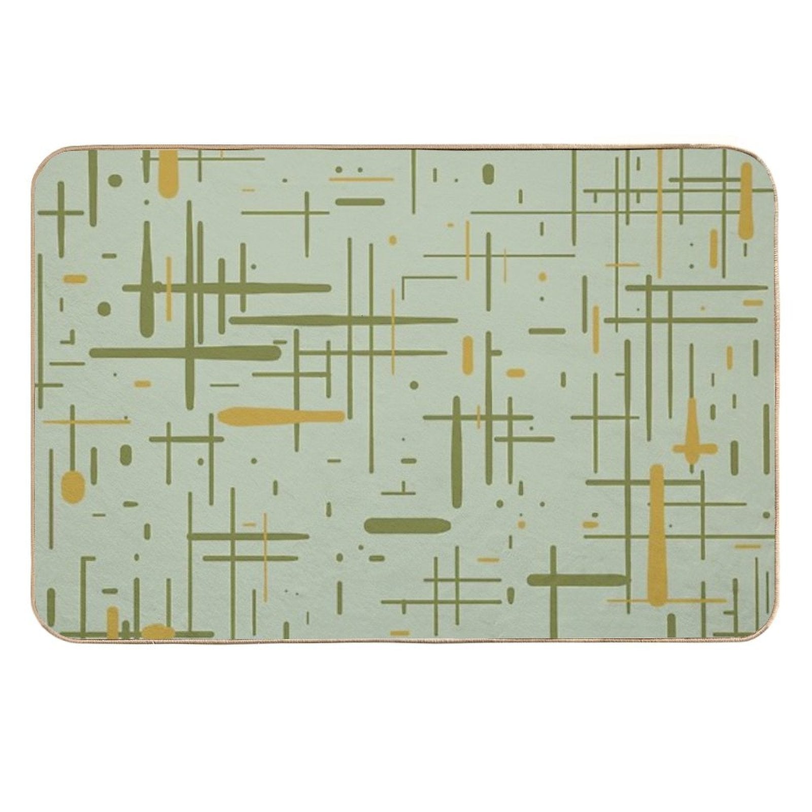 Mid-Century Modern Kinetikos Pattern Celadon Olive Green Mustard Gold  Eco-Friendly Bath Mat