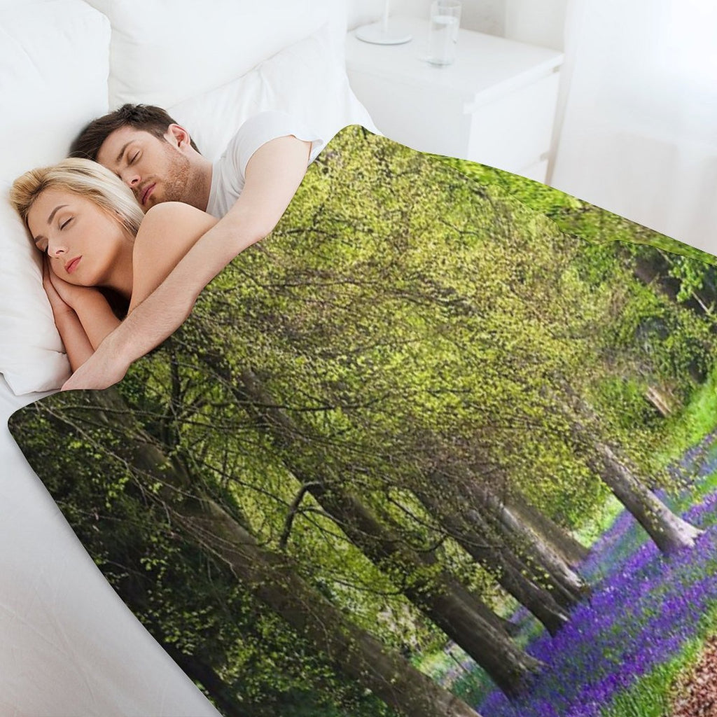 Spring Bluebell Woodland Walk Premium Throw Blanket