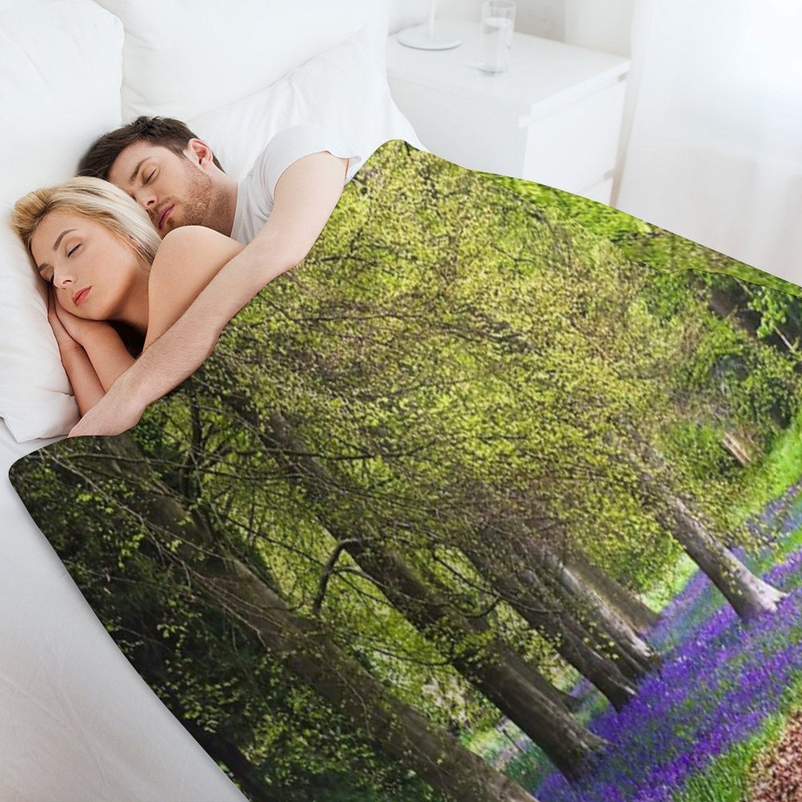 Spring Bluebell Woodland Walk Premium Throw Blanket