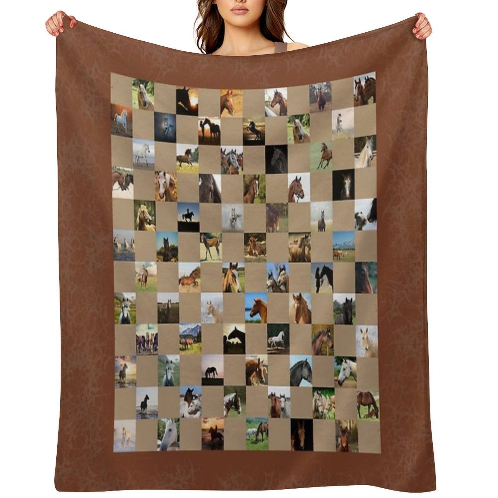 Horse Collage Quilt Pattern Shrink-resistant Throw Blanket