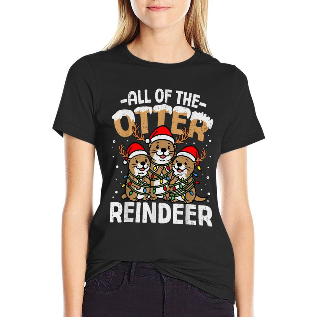 Funny Otter Reindeer Santa Christmas Animal Pun Xmas Holiday  Eco-friendly Material T-Shirt