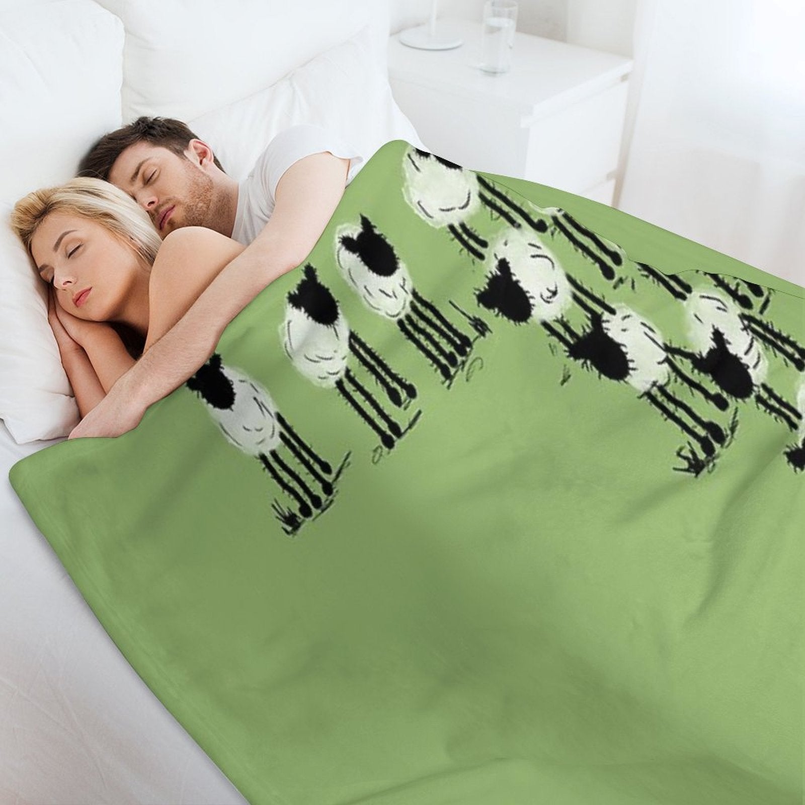 Inky Sheep on Green Gift-ready Throw Blanket