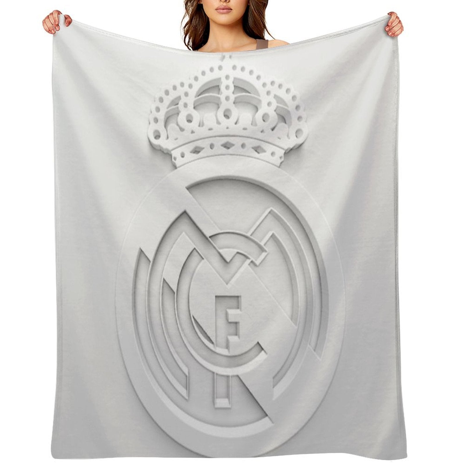 Madrid # Real Logo White Plush Throw Blanket