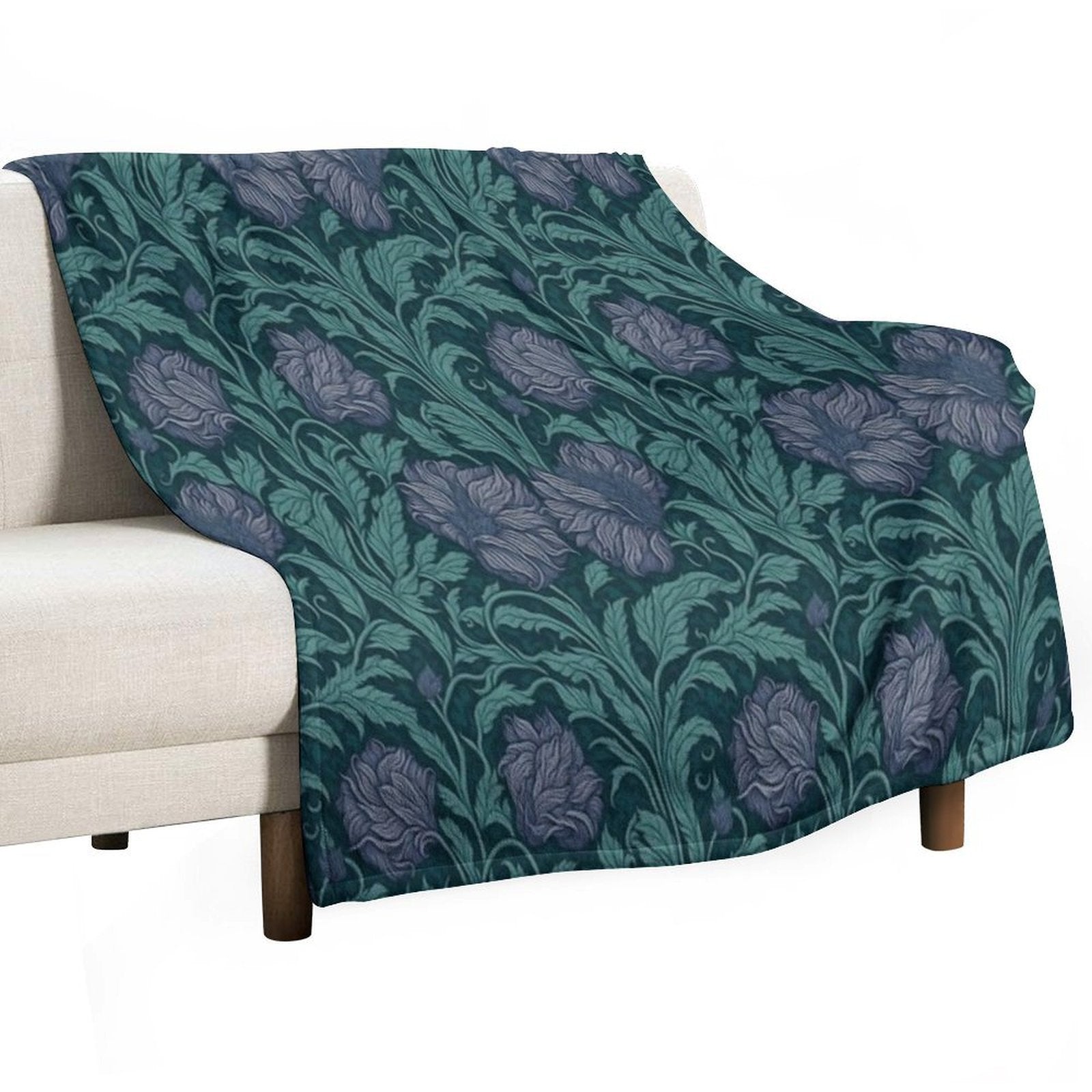 Floral Teal Delight Inspired by William Morris Pimpernel Shrink-resistant Throw Blanket