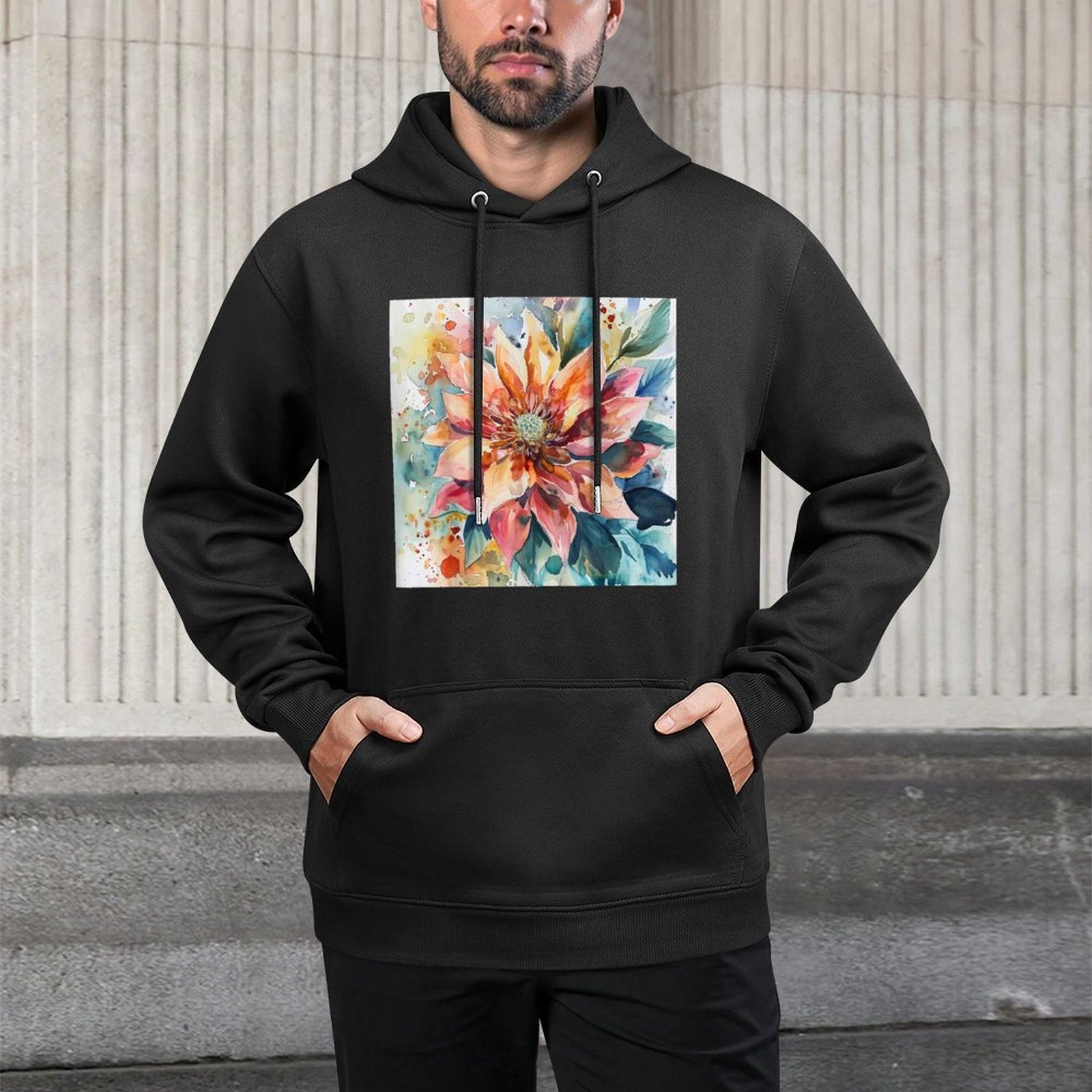 Watercolor Boho Flower Easy Care Hoodie